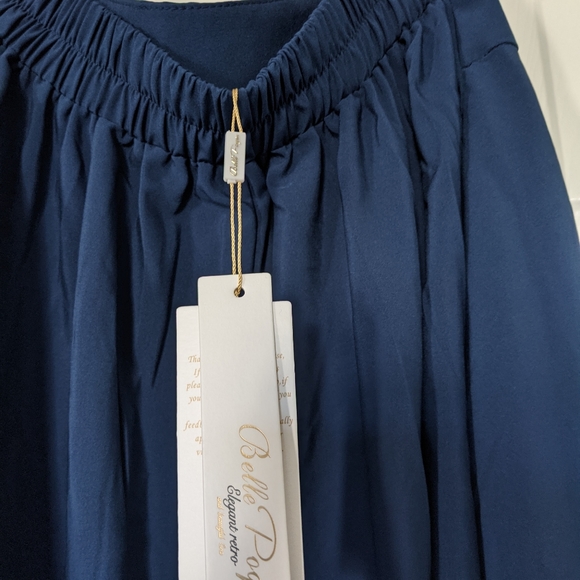 Blue Skirt Vintage High Waist Pleated Skirt with Pockets - Picture 7 of 7